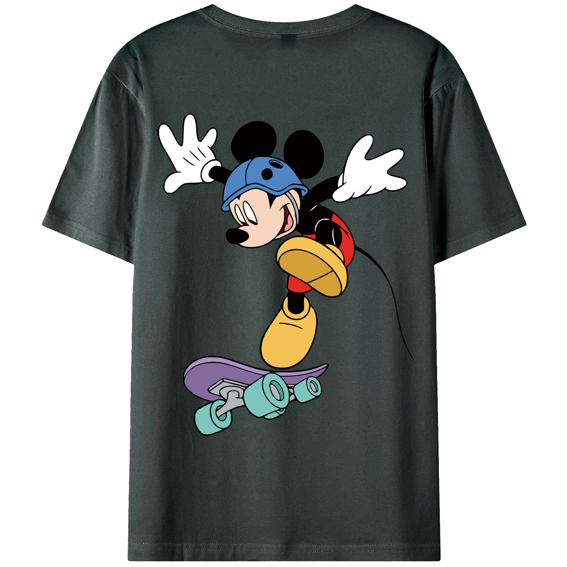 ミッキーマウス Mickey Mouse 綿100％ メンズ半袖Tシャツ（バックプリント） 通気性